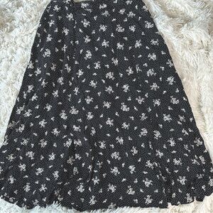 Vintage Black and White Floral Midi Skirt